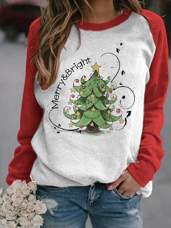 Women's Merry&Bright Christmas Tree🎄 Print Casual Sweatshirt