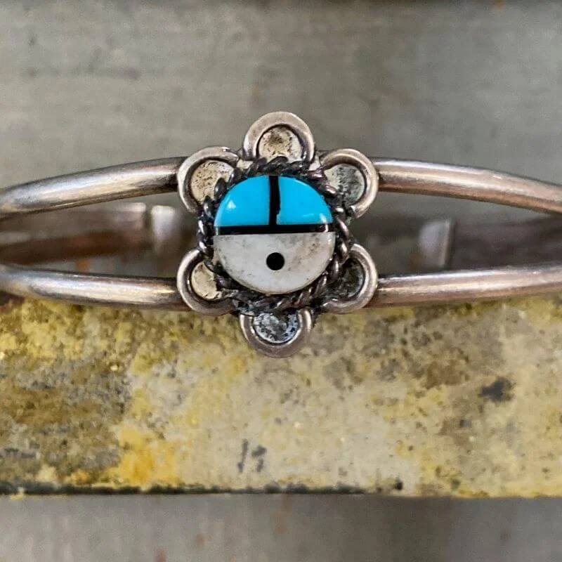 Zuni Sun Guardian Bracelet in Sterling Silver with Turquoise inlay