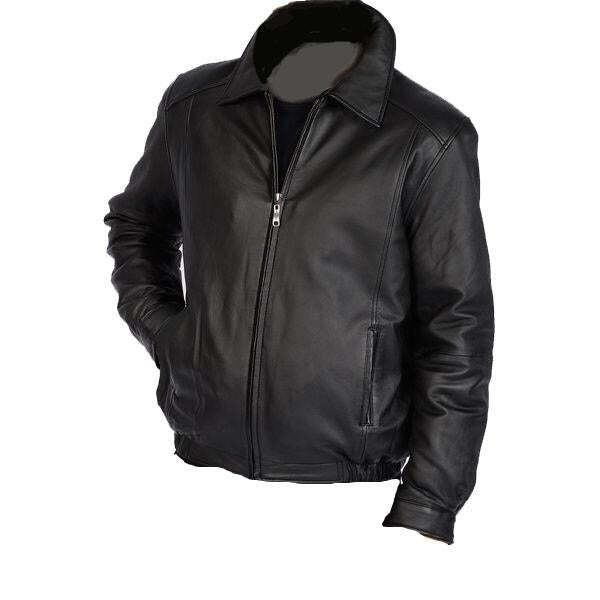 Bomber leather jacket with spread collars