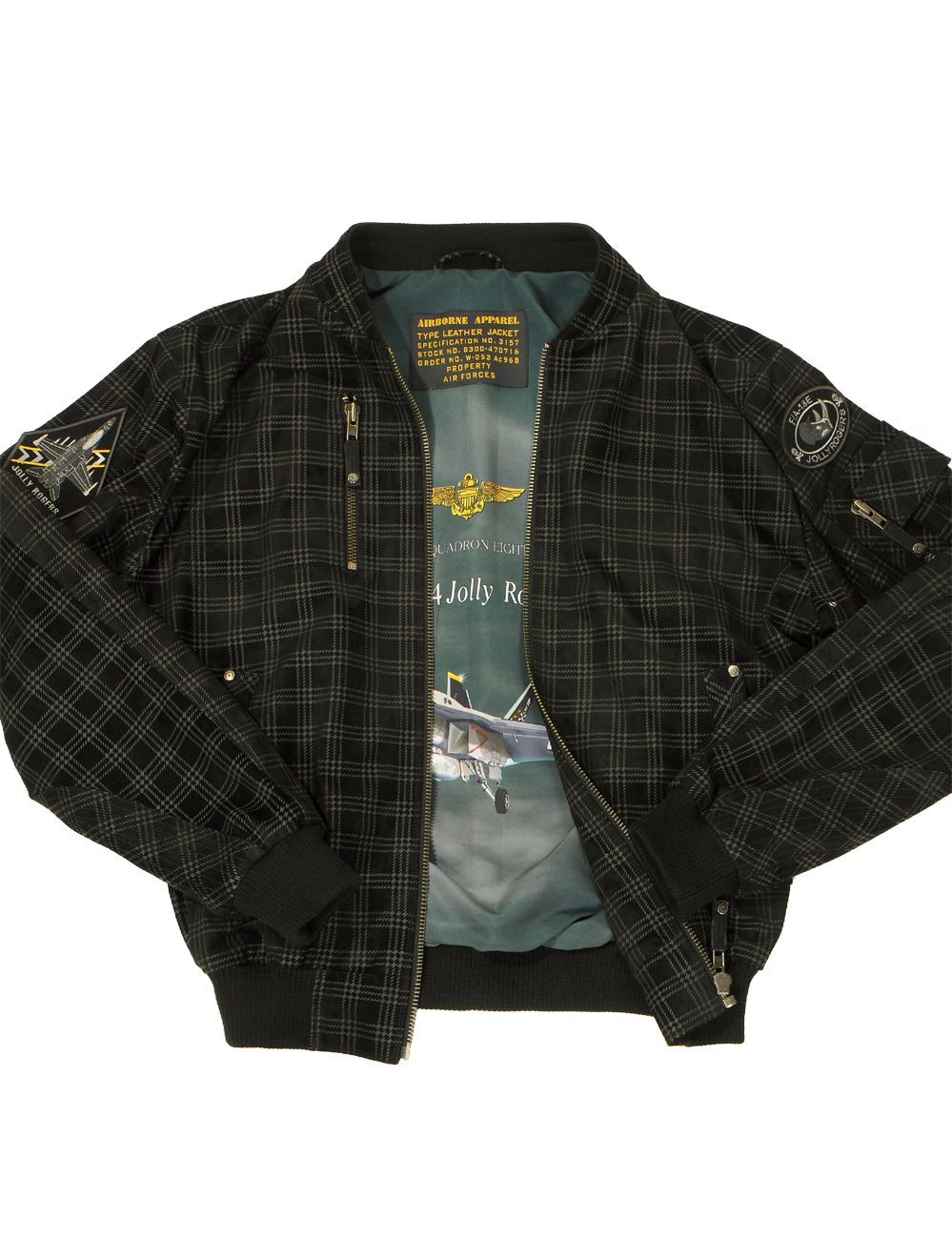 JOLLY ROGERS PRINTED SUEDE BOMBER LEATHER JACKET