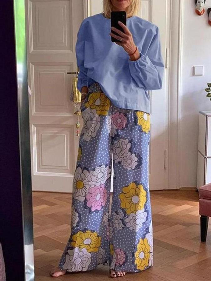 Women's Loose Top Floral Print Pants Two-Piece Suit