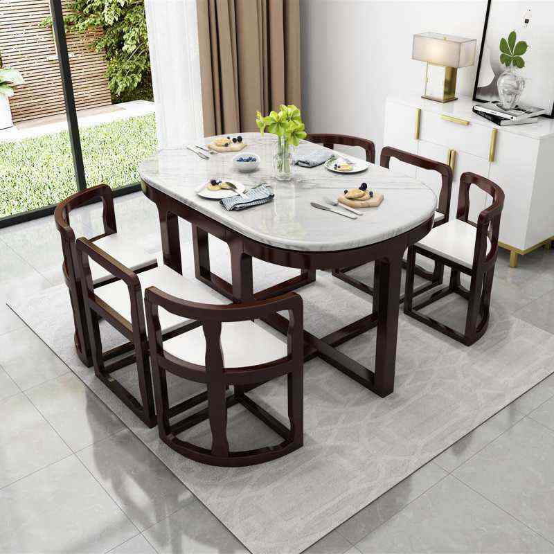 Marble Dining Table And Chair Combination Modern Minimalist Creative Home Solid Wood Dining Table For 6 People