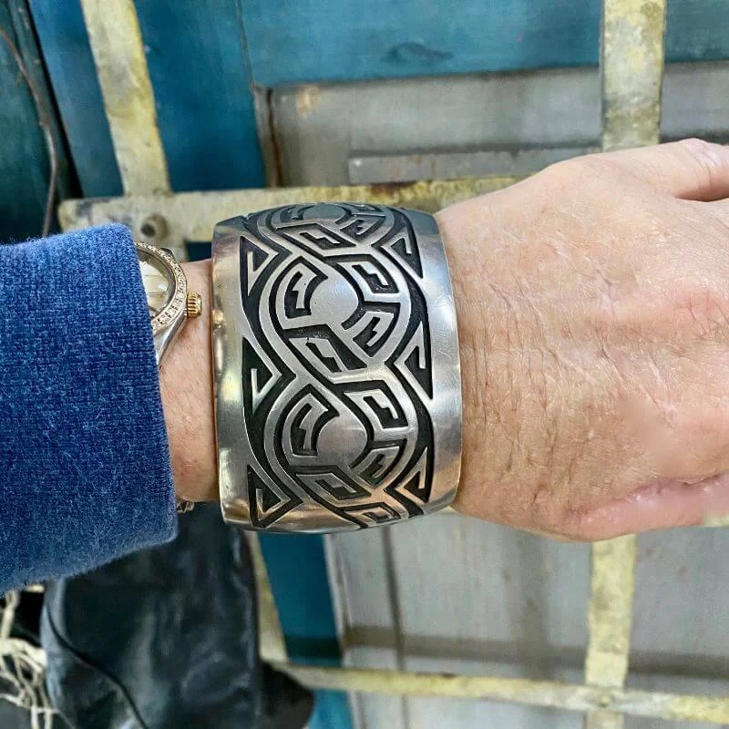 Huge Hopi Style Sterling Silver Overlay Cuff Bracelet