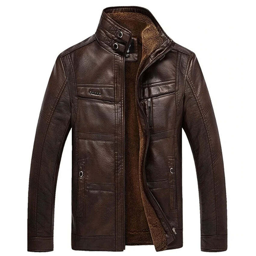 Men's Super Faux Leather Straight Zipper Jacket