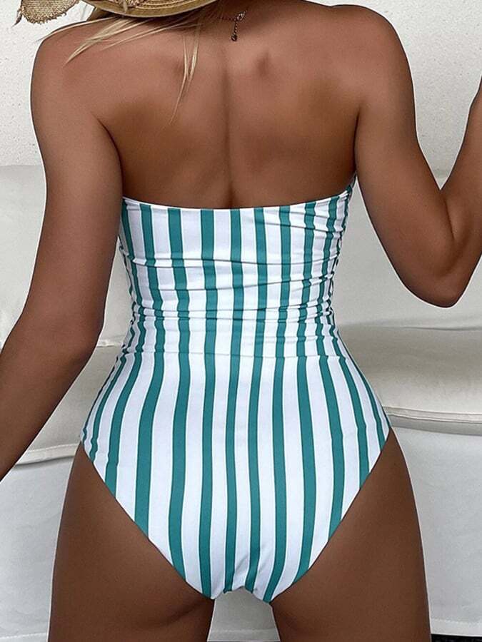 Sexy Striped Belt One Piece Swimsuit