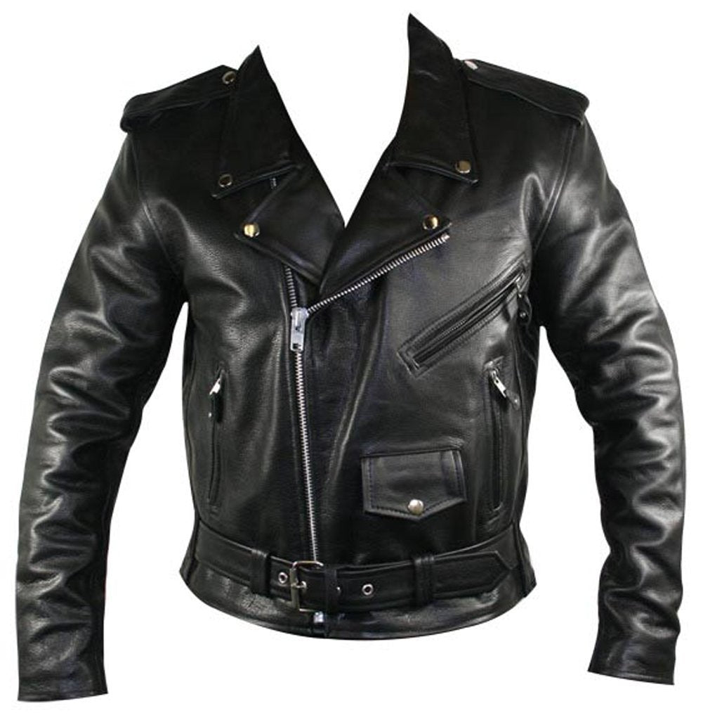 Men's Premium Leather Black Embossed Eagle Motorcycle Jacket