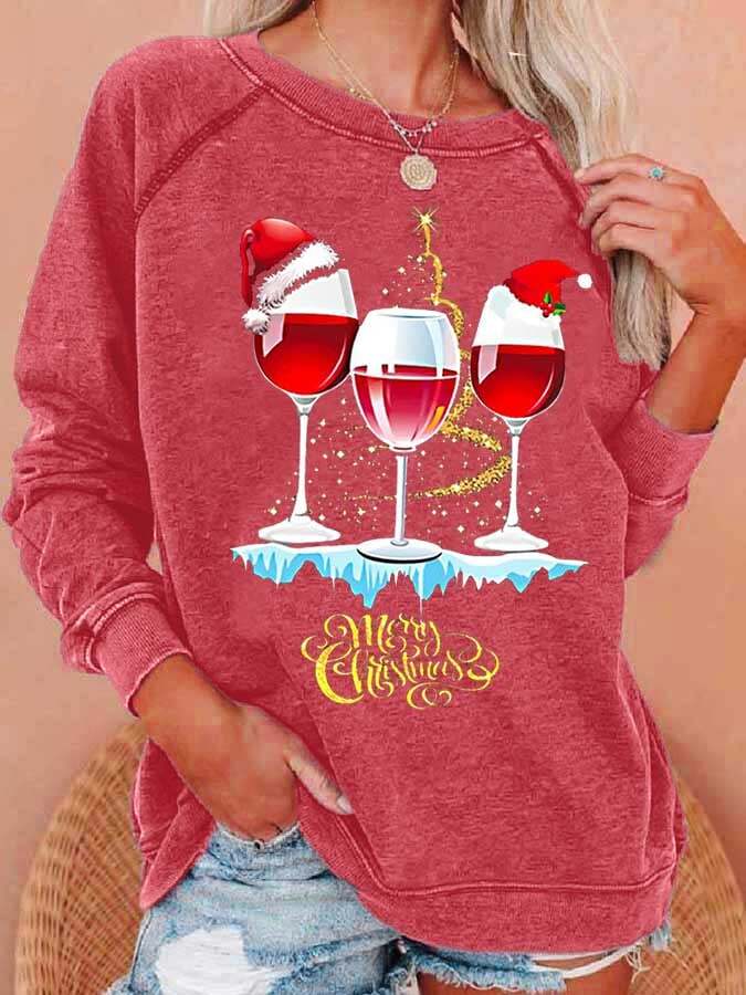 Women's Wine Simple Christmas Print Casual Sweatshirt