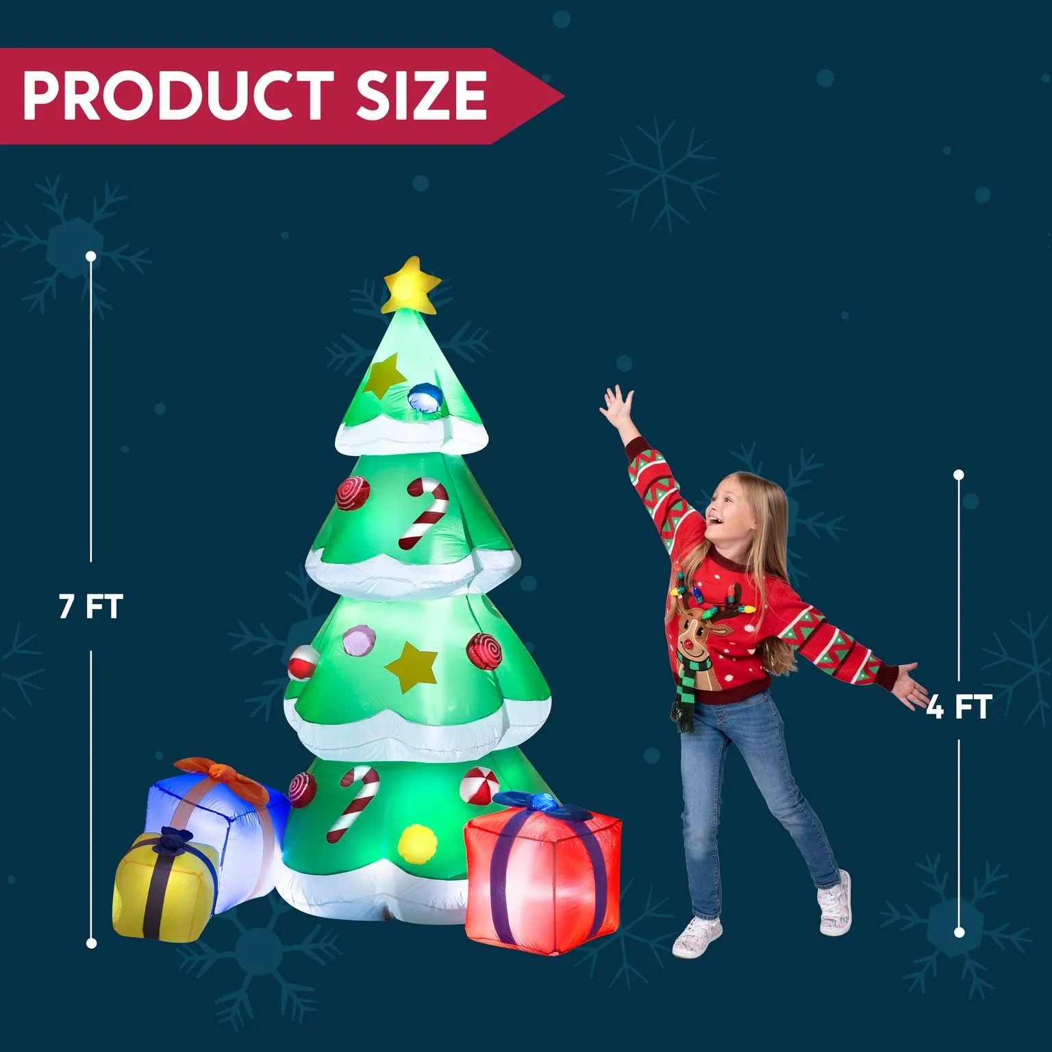 7ft Tall LED inflatable Christmas Tree with 3 Wrapped Gifts