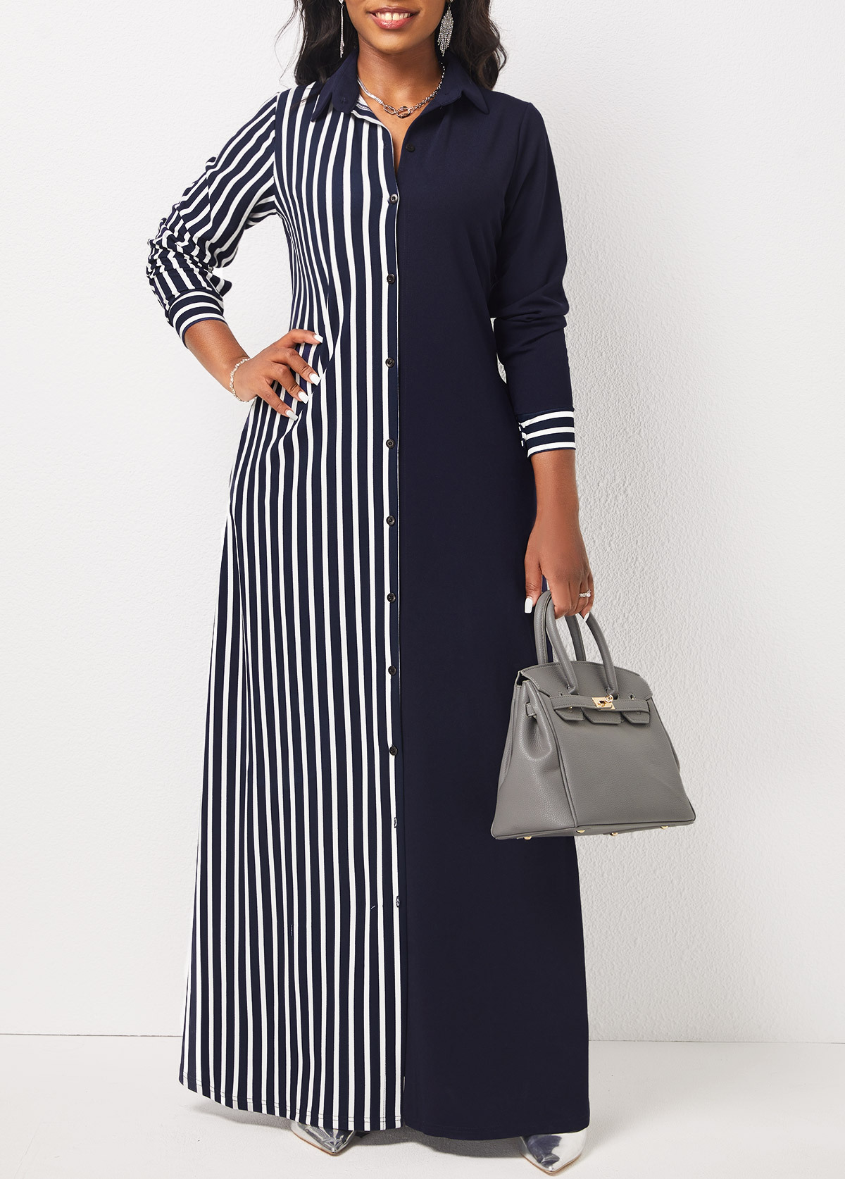 Striped Pocket H Shape Maxi Dress