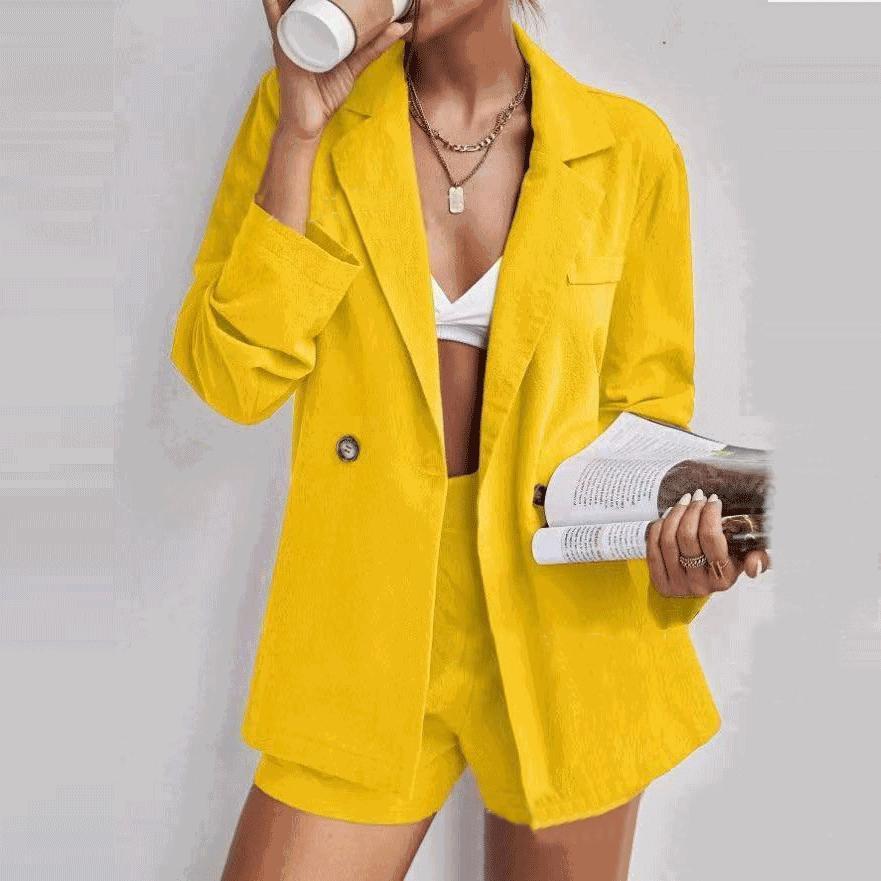 Women's Fashion Casual Long Sleeve Top Shorts Two Pieces Suit