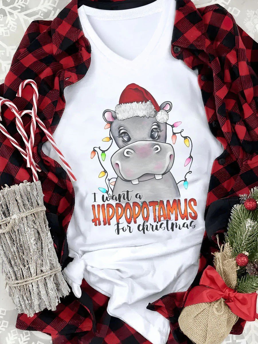 I Want A Hippopotamus For Christma Printed Casual T-Shirt