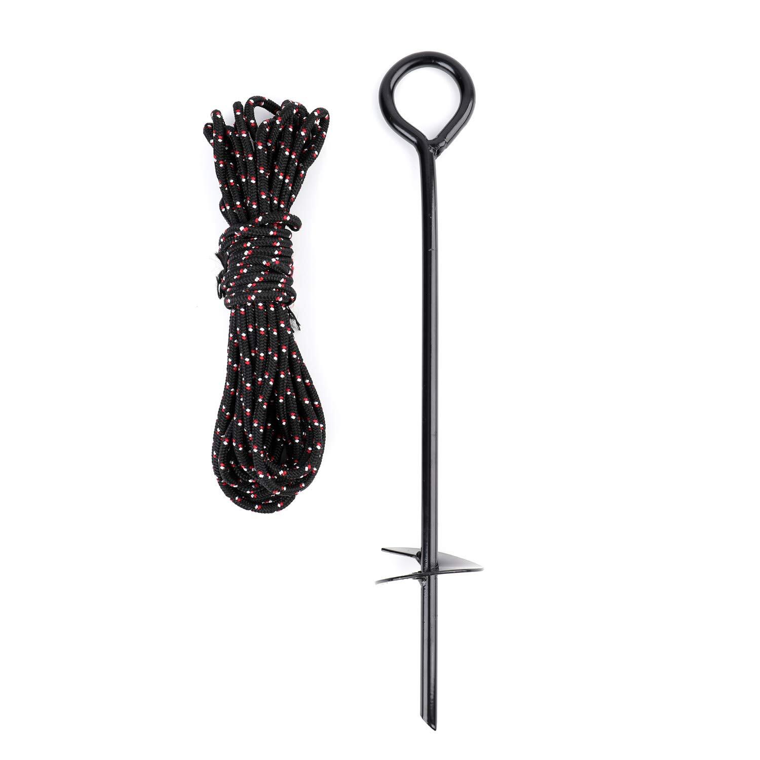 8 Pack 15 Inch Black Ground Anchor,  3/8 Inch Thick in Diameter with 25 Feet of Rope