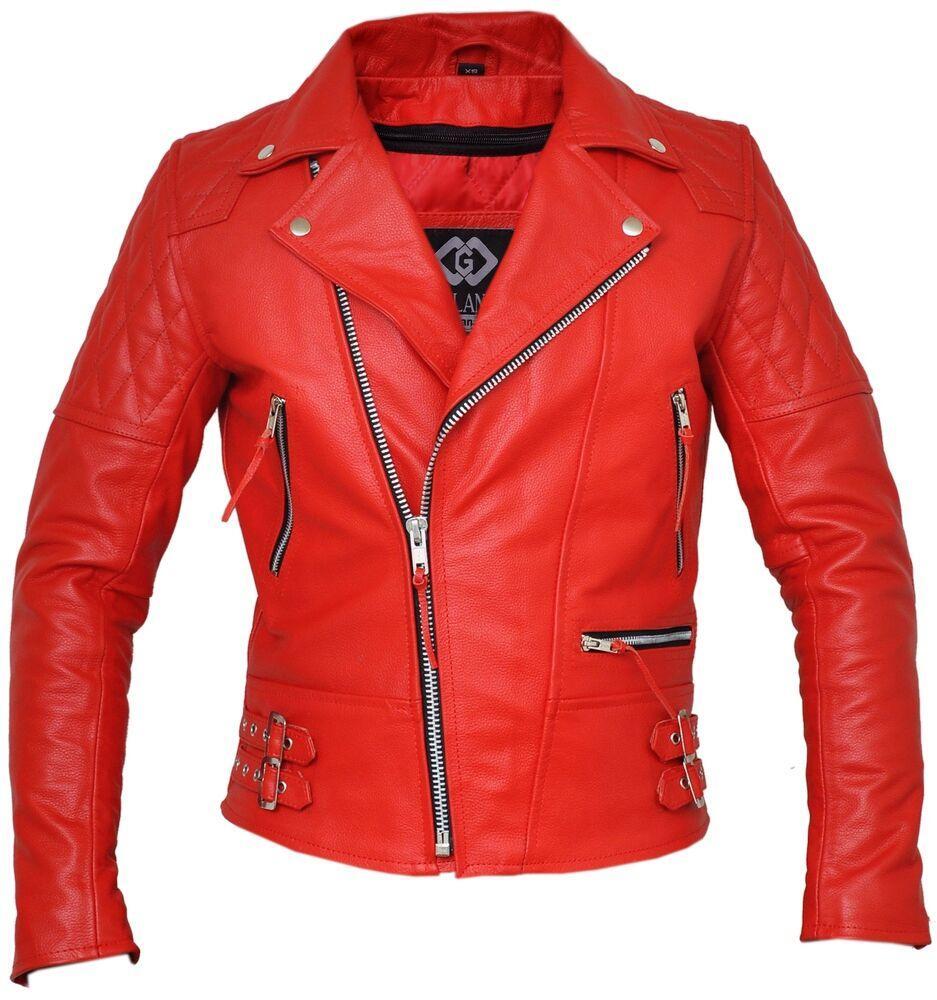 Classic Diamond Bright Red Armoured Motorcycle Biker Leather Jacket