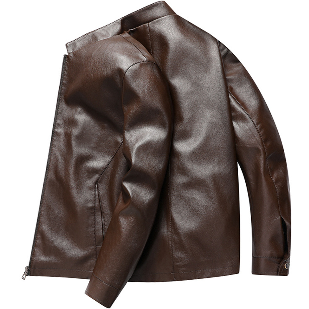 Men's Outdoor PU Leather Motorcycle Suit Stand Collar Jacket