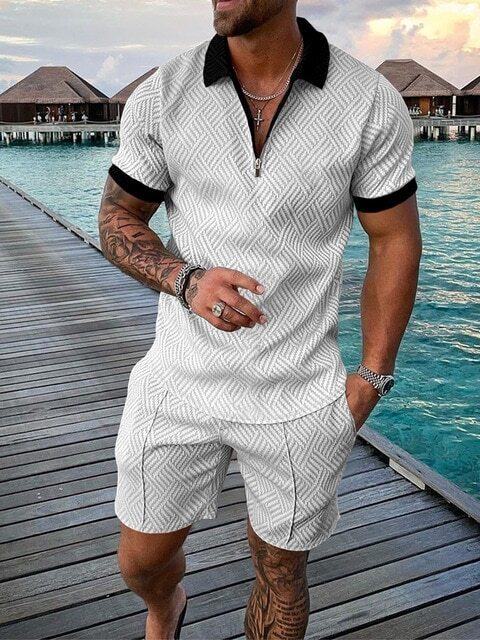 Fashion Men Casual Set(Polo Shirt + Shorts)Lightweight,Breathable & Stylish