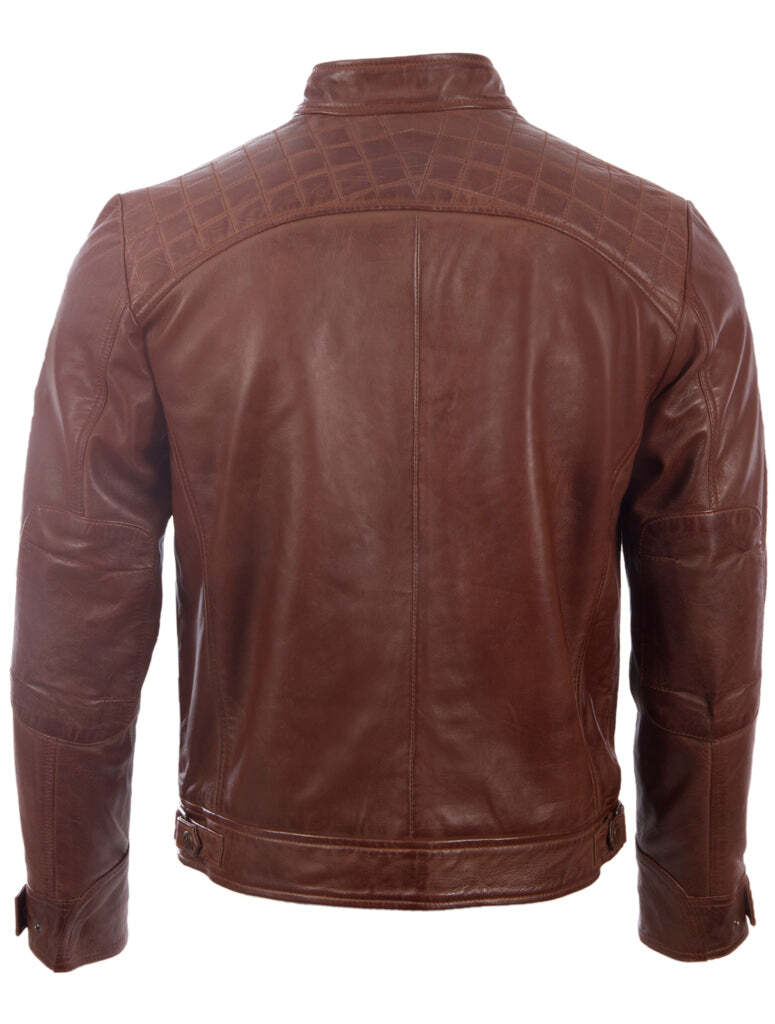 Men's  Leather Crosshatch Shoulder Detail Fashion Jacket (44T9) - Cocoa