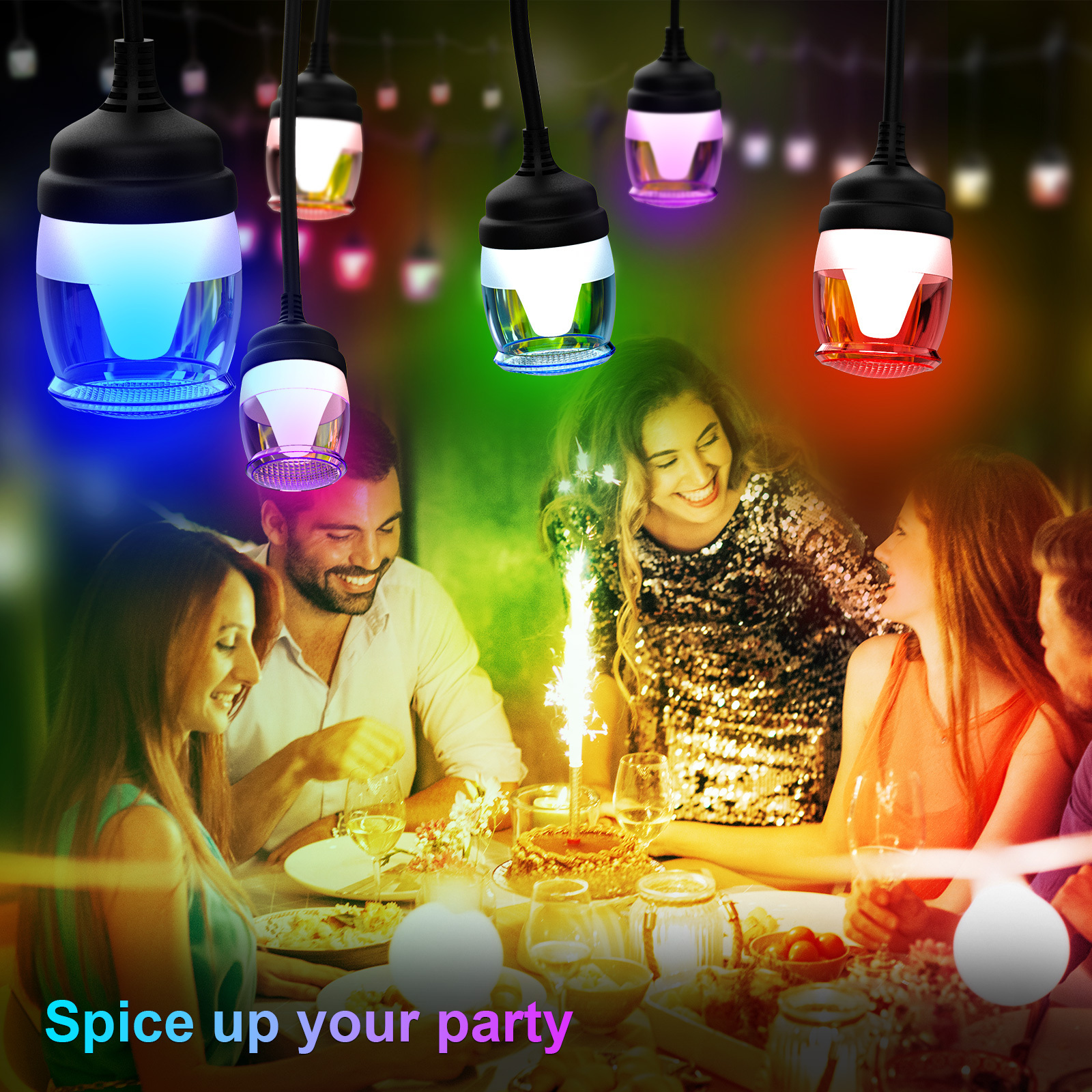 Outdoor String Lights 43Ft LED Color Changing String Lights Outdoor,Waterproof Party Lights with APP Control,Sync to Music,14 Hanging Dimmable RGB Outdoor String Lights Backyard Cafe Porch