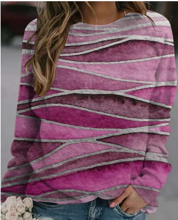 Casual Long Sleeve Wave Printed Sweatshirts