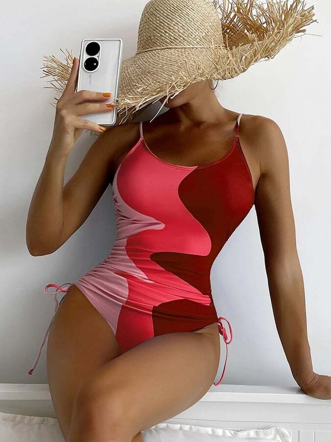 Lace Up Printed One Piece Swimsuit