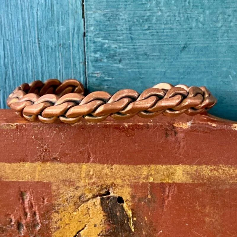 Vintage Hand Woven Copper Wire Cuff Bracelet