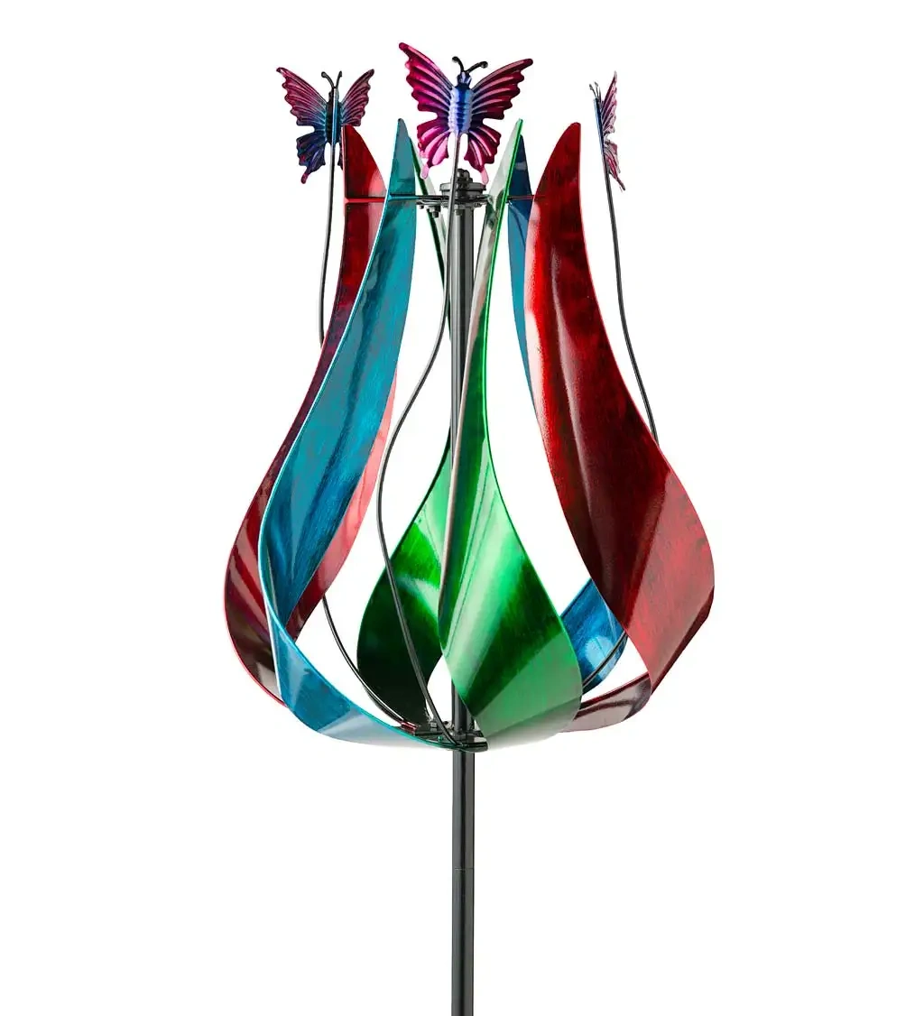 Metal Tulip Wind Spinner with Butterflies