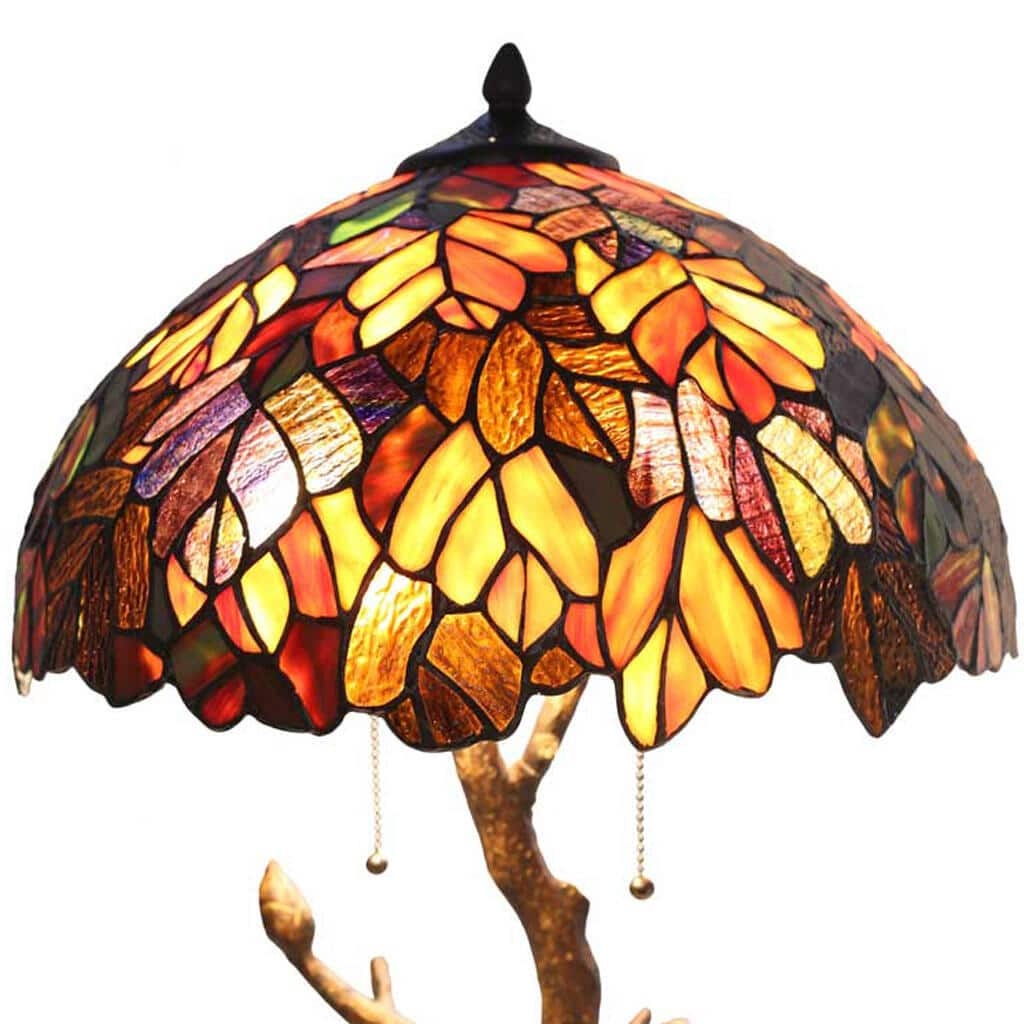 24.5 in. Multi-Colored Indoor Table Lamp with Stained Glass Tree Trunk Base