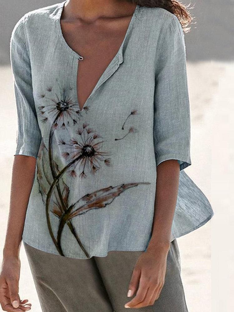 Women's Dandelion Print Half Sleeve Shirt