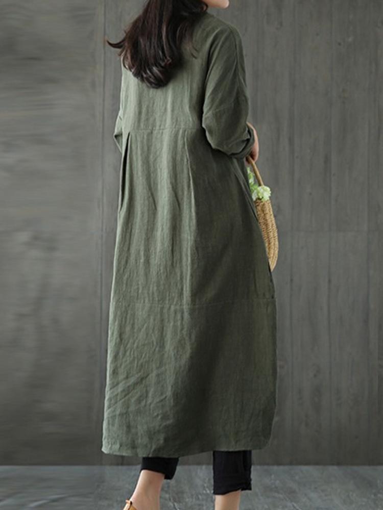 Spring Ethnic Style Half Sleeve Cotton and Linen Loose Slim Maxi Dress