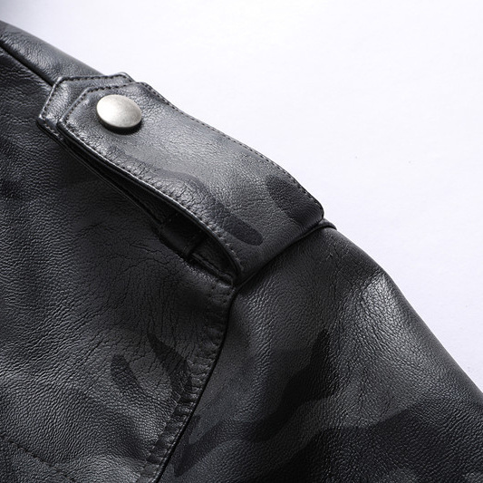 Men's Retro Warm Windproof Camouflage Motorcycle Washed Leather Jacket