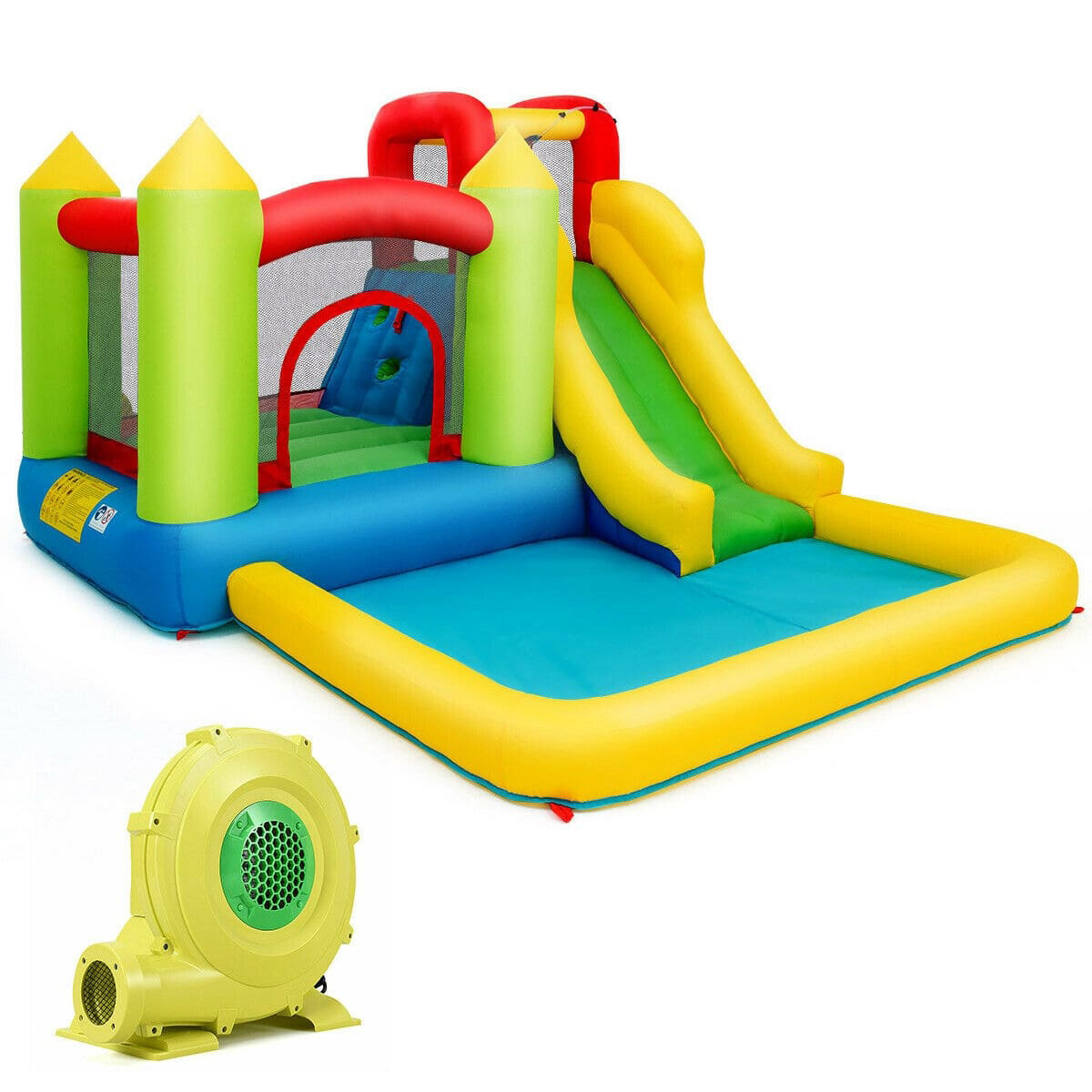 Inflatable Bounce House Waterpark Pool with Slide and 480W Air Blower