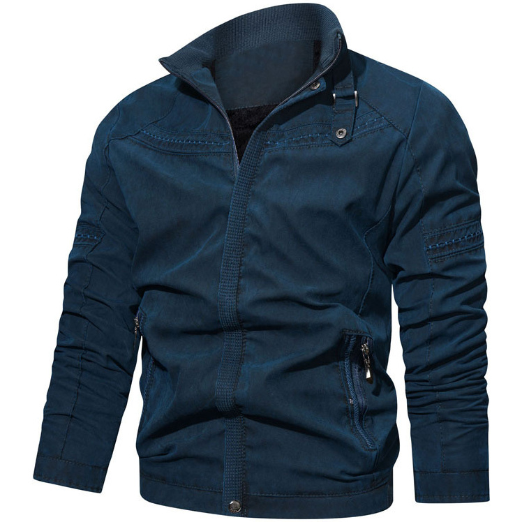 Men's Stand Collar Washed Bomber Jacket