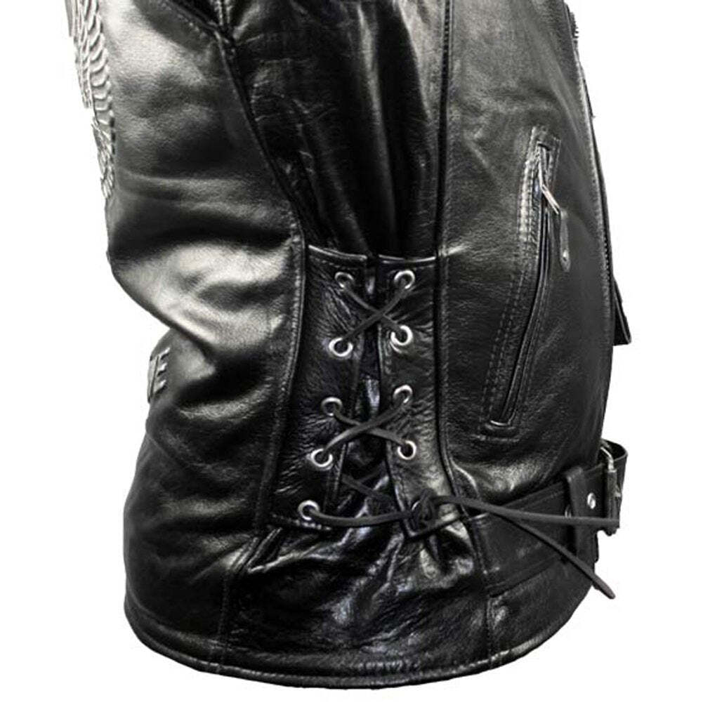 Men's Premium Leather Black Embossed Eagle Motorcycle Jacket