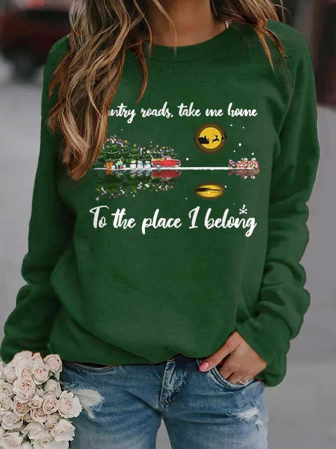 Christmas Country Roads Take Me Home Guitar Lake Print Sweatshirt