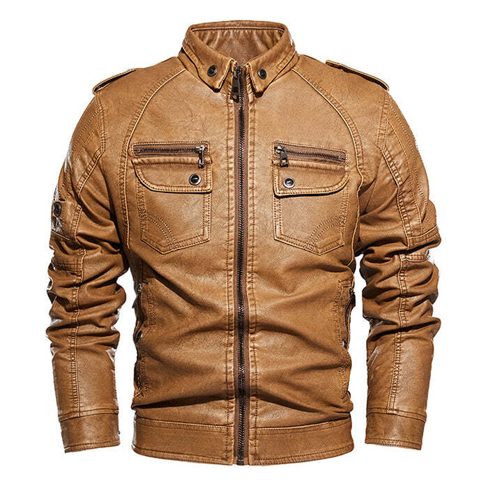 Fashion Retro Motorcycle Thick  Men's Leather Jacket