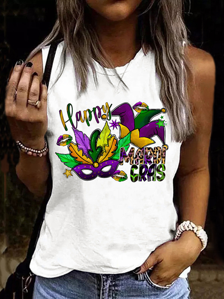 [CLEARANCE SALE]Mardi Gras Round Neck Casual Tank Top