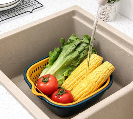 Plastic Drain Basket Double-layer Fruit And Vegetable Draining Basket Foldable Kitchen Washing Filter Colander Sieve Gadget