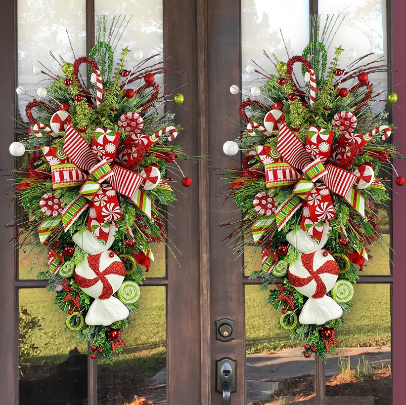 🔥Last Day 49% OFF🔥🍭Large Candy Cane Christmas Wreath🍭