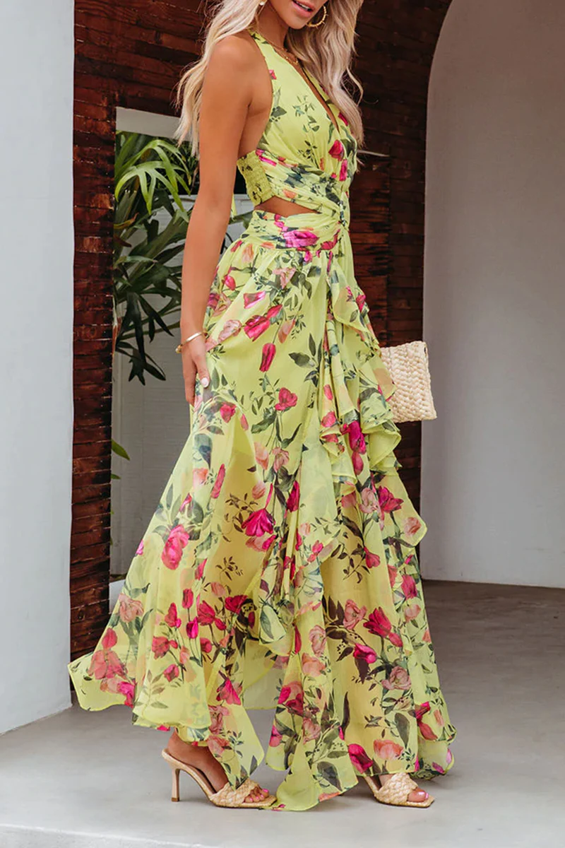 Annieyes Throughout Today Backless Floral Swing Dress