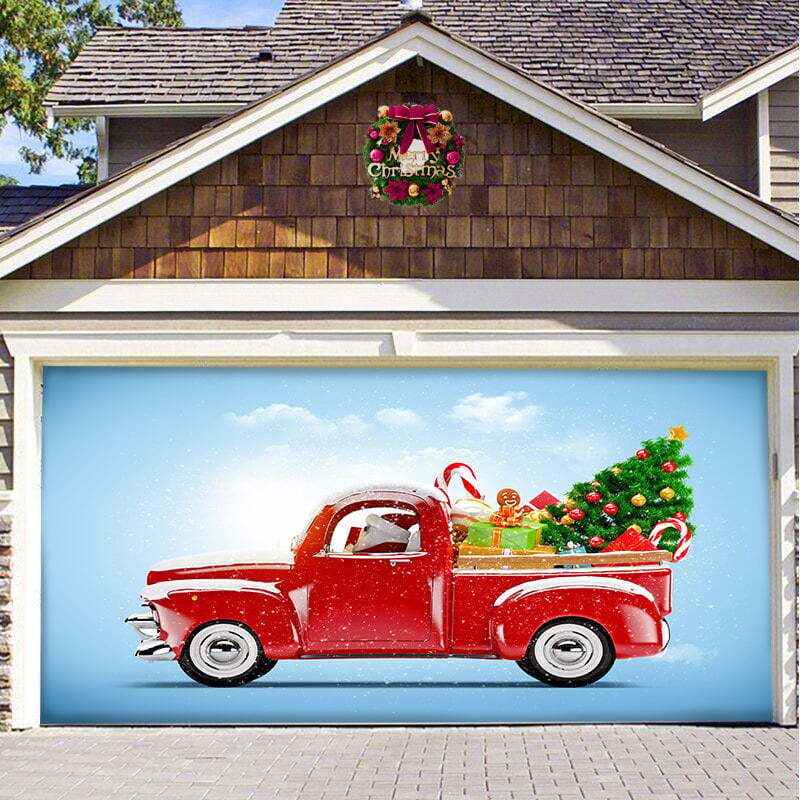 🎁Red Truck Christmas-Christmas Garage Door Decor for Single Car Garage