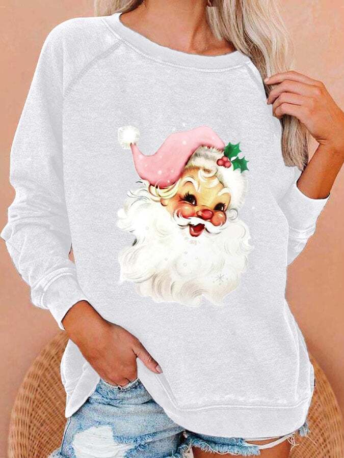 Christmas Retro Santa Print Sweatshirt