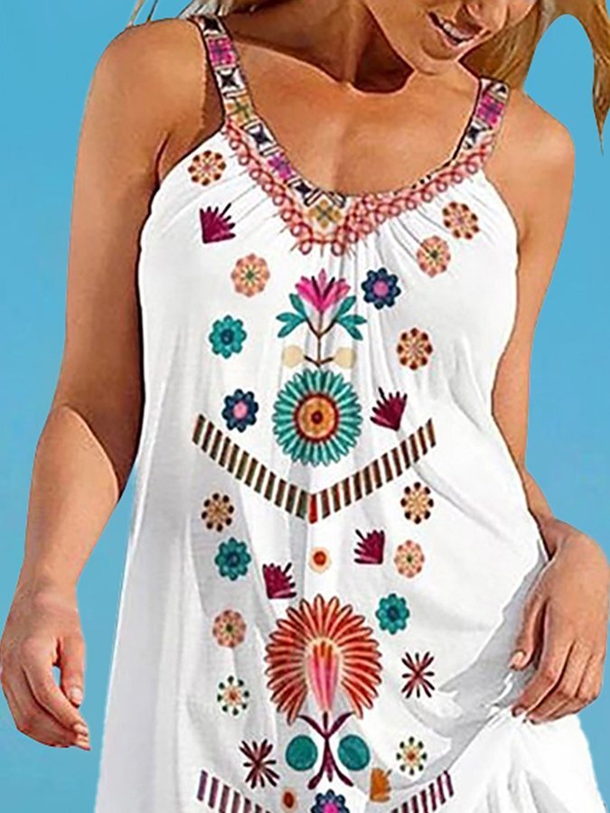 Ethnic Print Loose Strap Beach Dress
