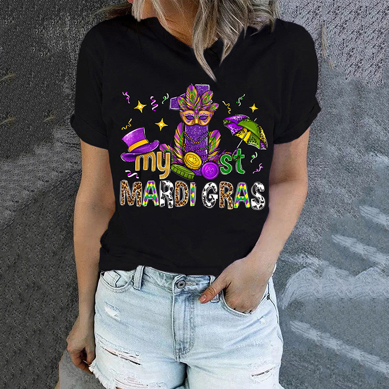 [CLEARANCE SALE]Mardi Gras Round Neck Shift Casual T-Shirt