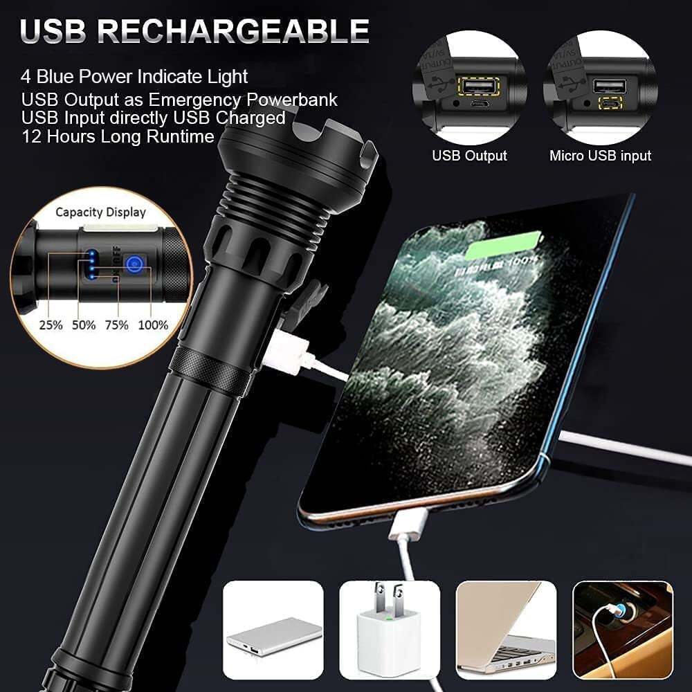 LED Rechargeable Tactical Laser Flashlight 70000 High Lumens