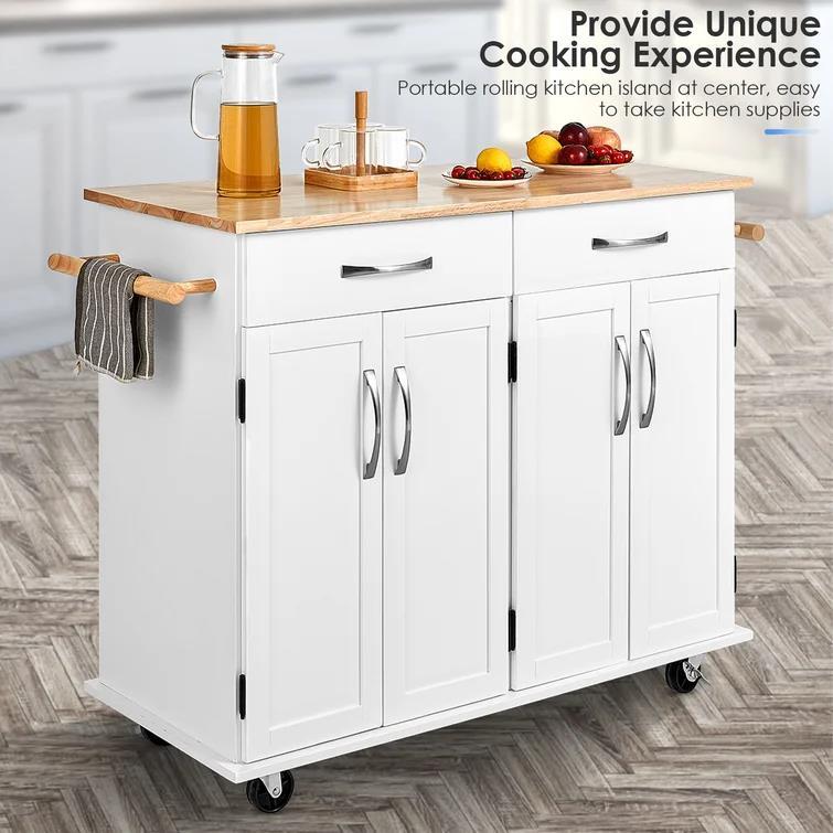 45.8'' Wide Rolling Kitchen Island with Solid Wood Top