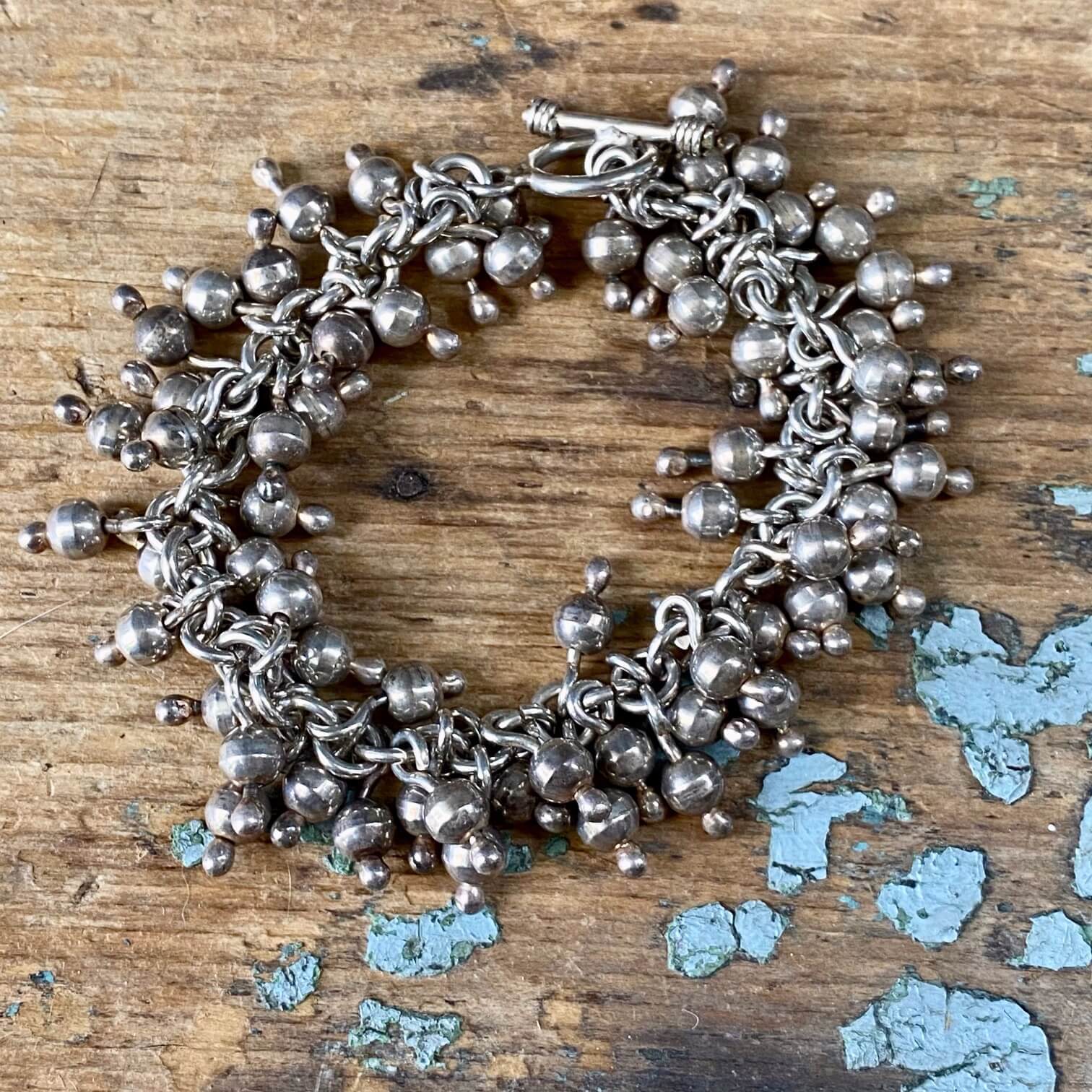 Sterling Silver Dangling Orb Bead Charm Bracelet Vintage