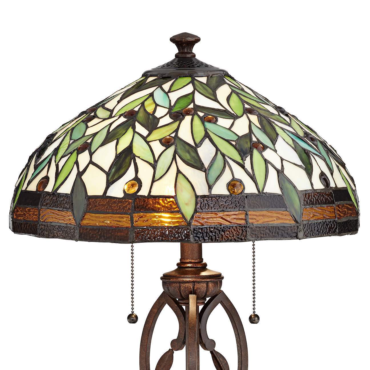 Blossoming Leaf and Vine Bronze Stained Glass Table Lamp