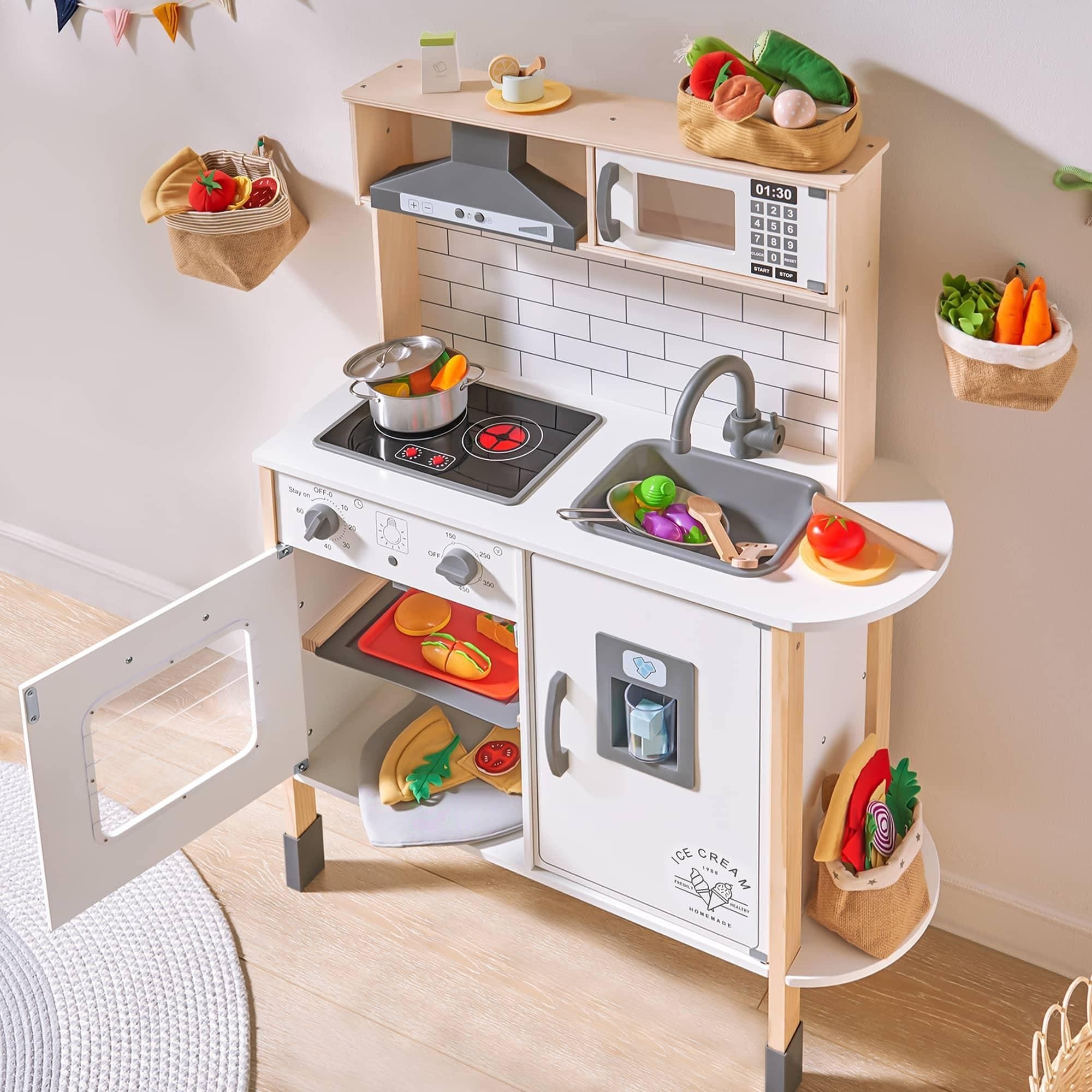 Play Kitchen with 18 Pcs Toy Food & Cookware Accessories