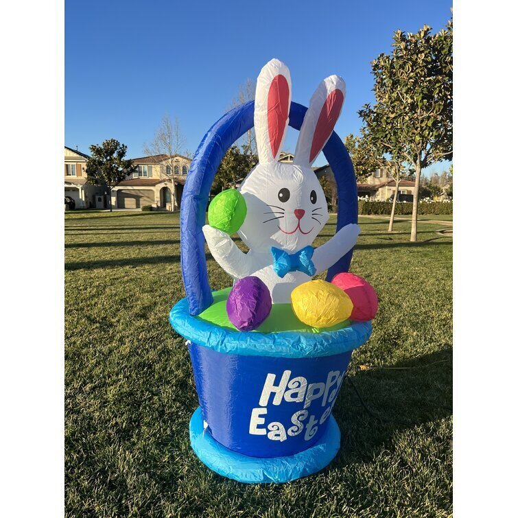 Inflatable Bunny in Basket with Easter Egg Decoration