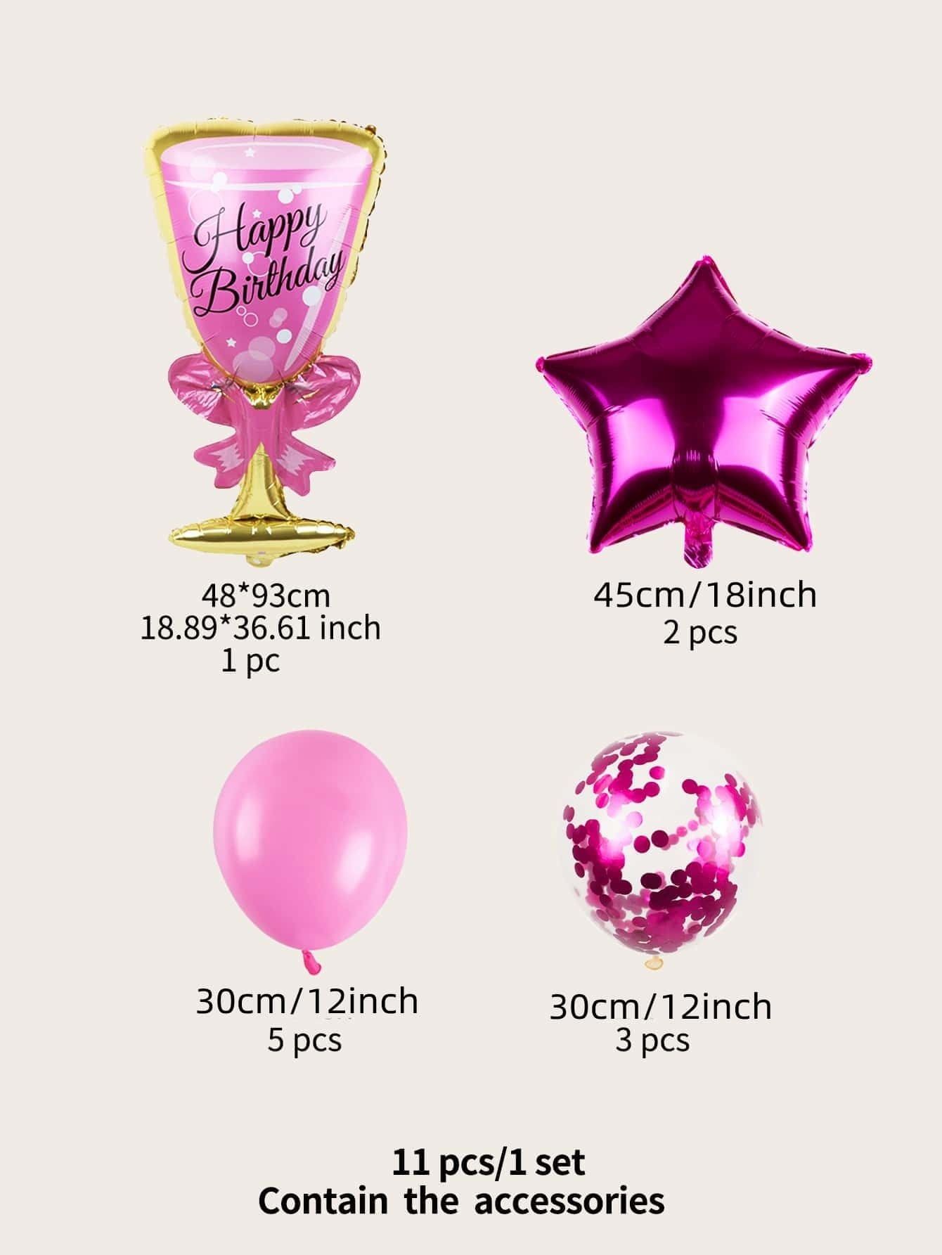 🔥Factory overstock - 11pcs Glass Design Birthday Balloon Set