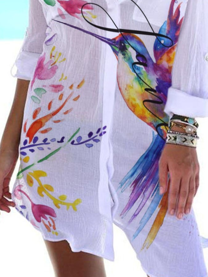 Watercolor Hummingbird Shirt Dress